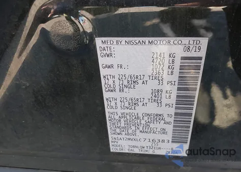 2020 Nissan Rogue Sv Intelligent Awd from USA, damaged, VIN 5N1AT2MVXLC716383